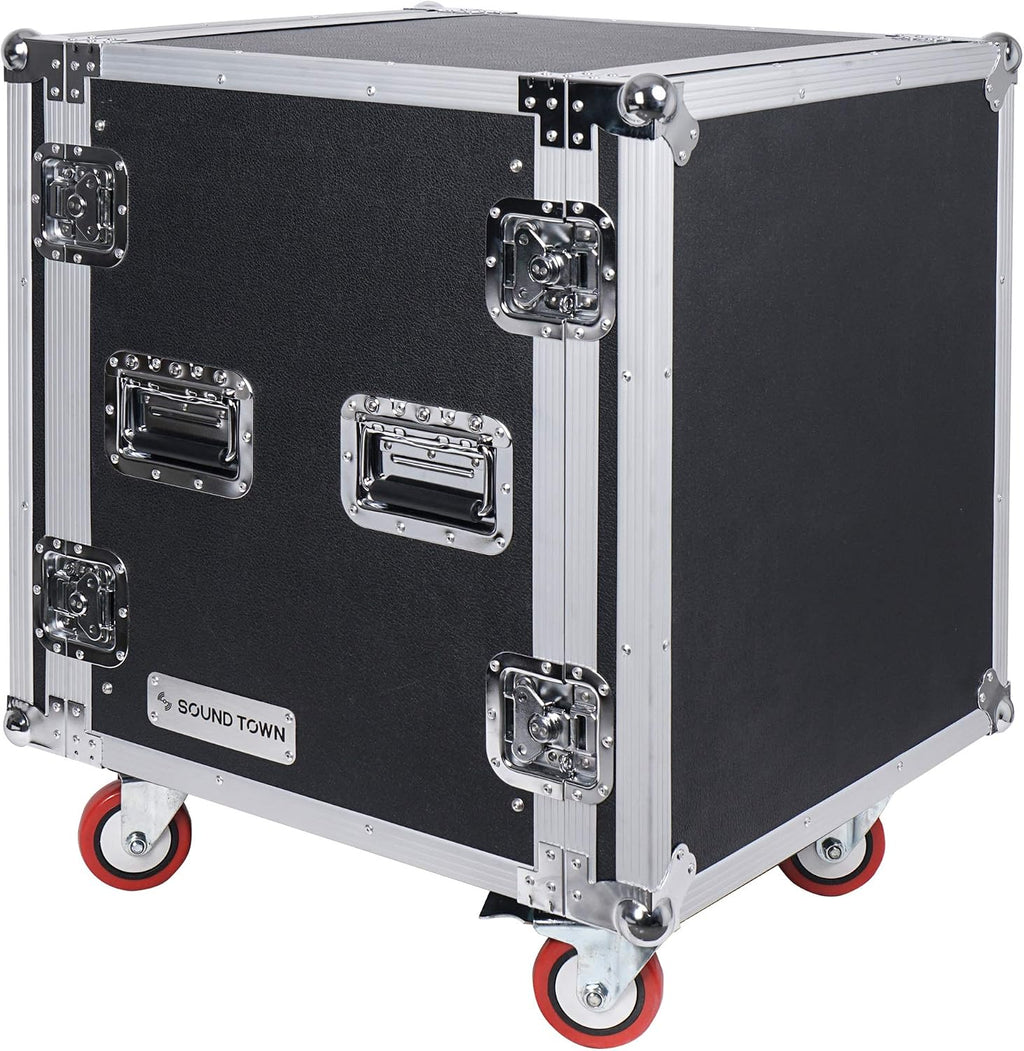 Sound Town Shock Mount 12U ATA Rack Case with 2U Drawer, 21' Rackable Depth, Casters - Pro Tour Grade (STRC-SP12D2)