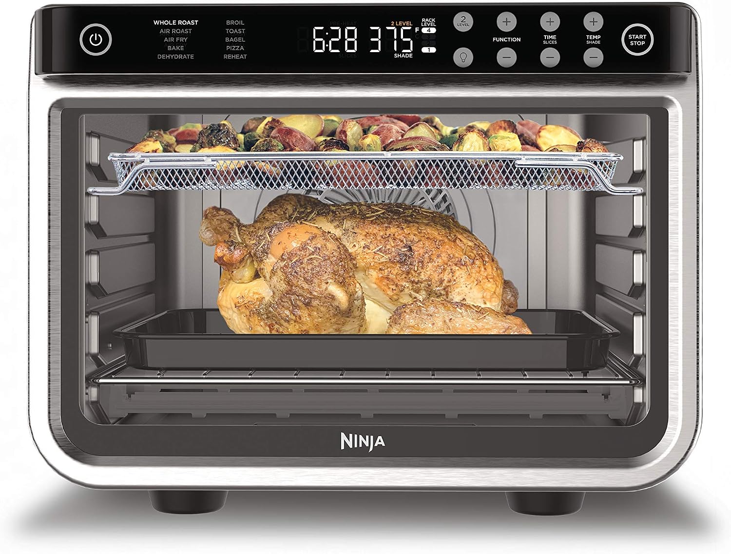 Ninja Air Fryer & Toaster Oven Combo | 10-in-1 Foodi XL Pro Air Fry Countertop Oven | Fit a 5-lb Chicken & Sheet Pan of Vegetables | Bake, Dehydrate, Toast & More |1800 Watts | Stainless Steel | DT201