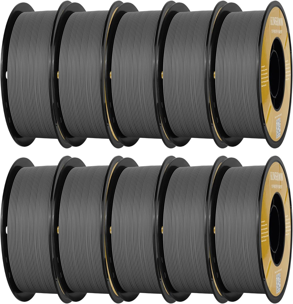 Kingroon Matte PLA Filament 1.75mm 3D Printer Filament Matte Filament 10kg Dimensional Accuracy +/- 0.02 mm (10 Rolls Grey)