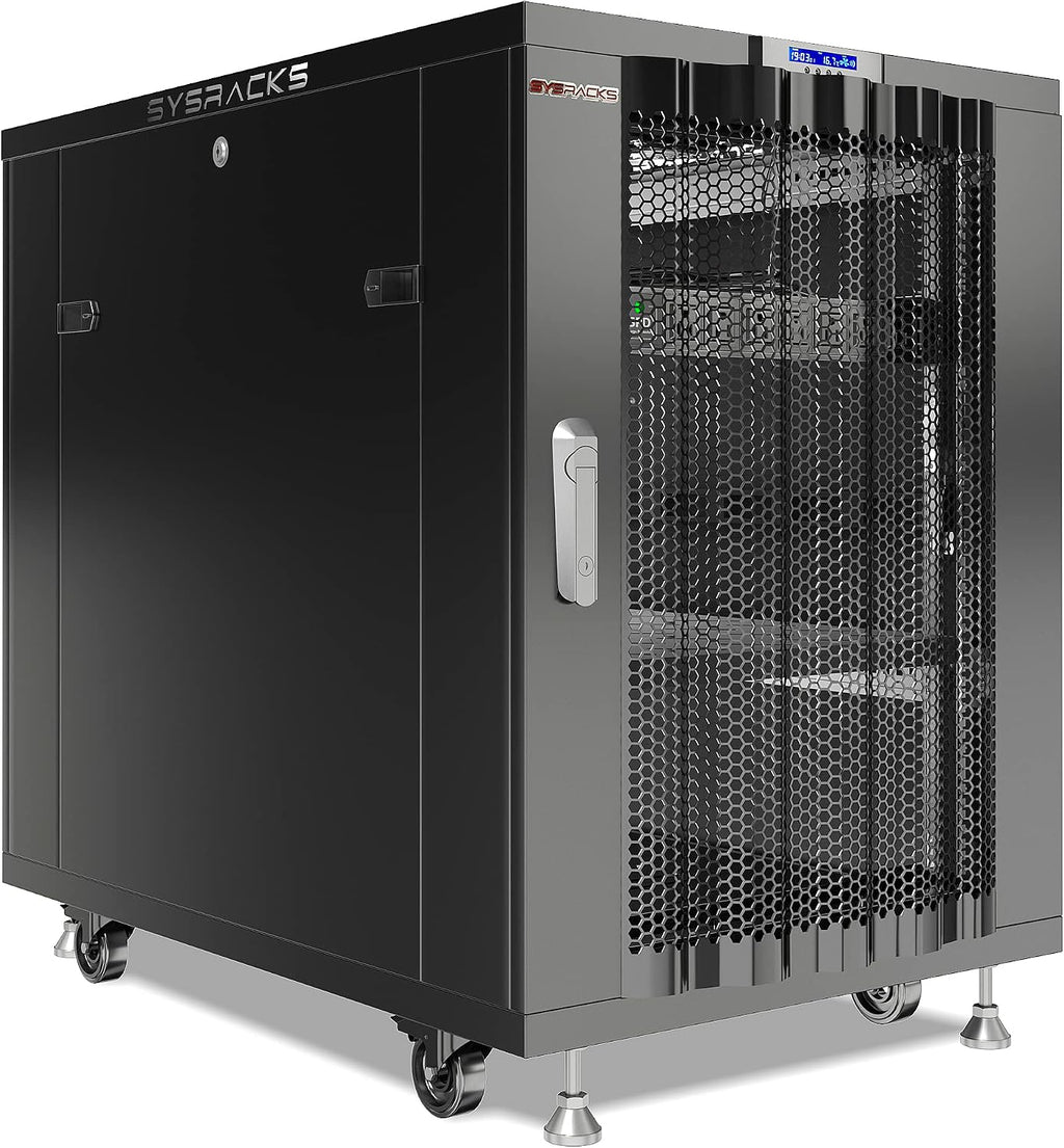 Sysracks 18U Server Rack Cabinet, 39' Deep 19' Floor Standing Enclosed Network Rack for Home Lab, NAS, UPS & AV Gear, Vented Doors, 4 Fans, PDU, Shelf, 1600 lb Capacity