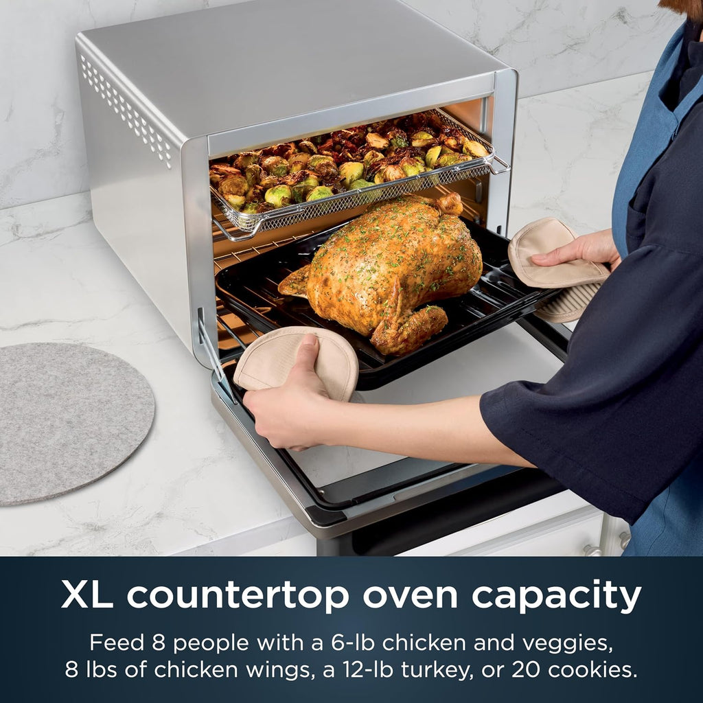 Ninja Air Fryer & Toaster Oven | Prestige Smart XL Countertop Oven | Bakes up to 20 Cookies, Fits up to a 12lb Turkey | Pizza, Toast, Bake, Air Fry & Reheat | 1800 Watts | Stainless Steel | DT501 (Renewed)