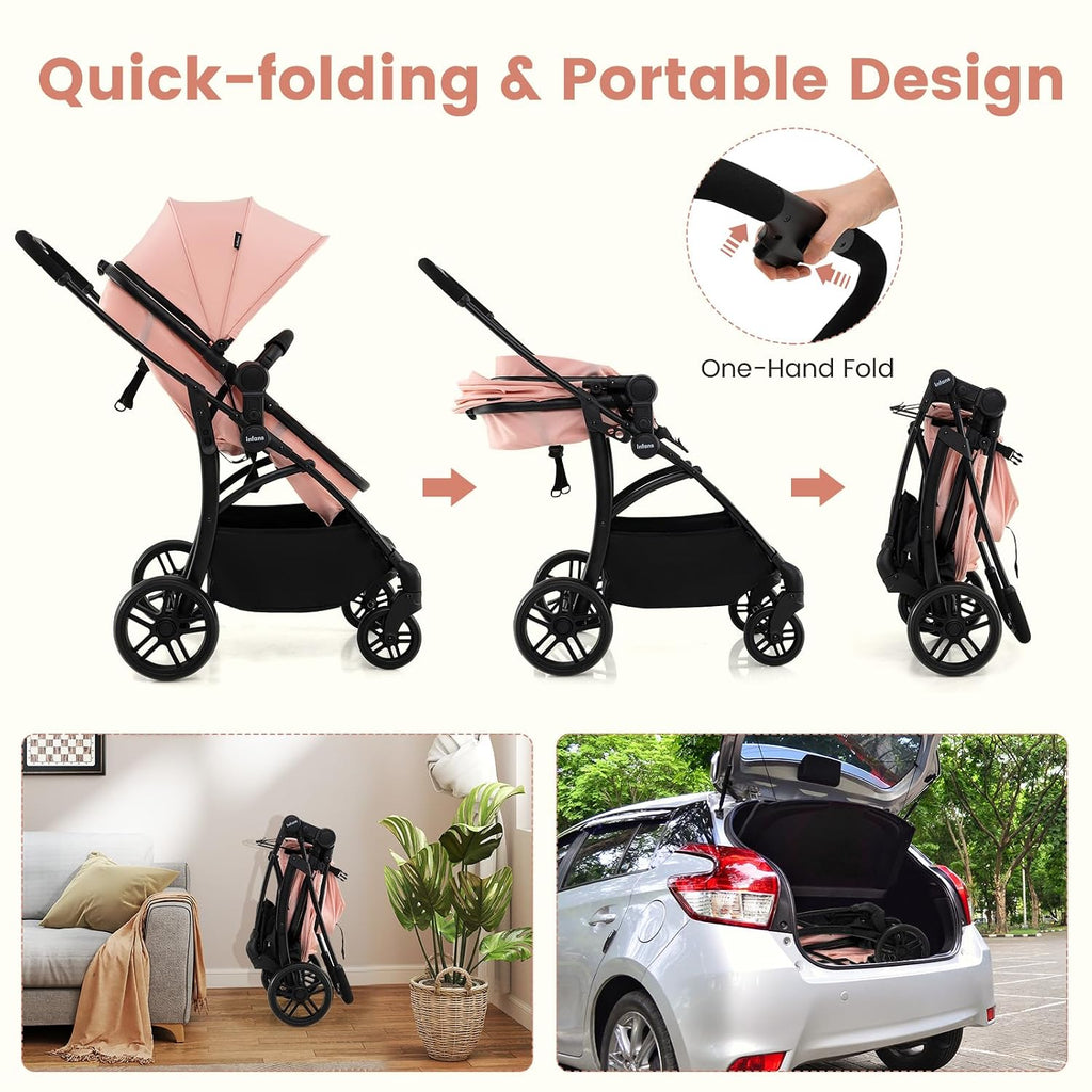 INFANS 2 in 1 Baby Stroller, Convertible Stroller with Bassinet Reversible Seat Adjustable Backrest Canopy One Hand Fold, Compact Toddler Pushchair for Kids Infants Newborns 0-36 Months