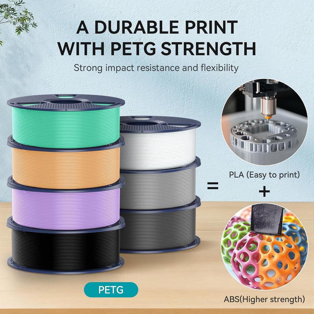 PETG Filament 1.75mm, Ultra Tough, Heat Optimized, Odorless, 10kg(22lbs) SUNLU PETG 3D Printer Filament, BoneWhite+SpaceGrey+Clear+Red+Cyan+Yellow+Orange+Purple+Green+Beige