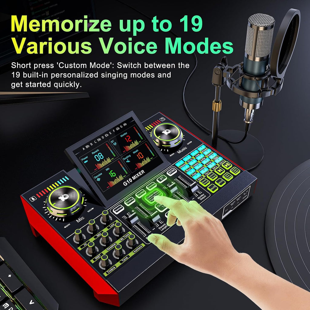 Podcast Equipment Bundle with Live Sound Card Audio Mixer, 3.5mm Condenser Microphone for PC/Phone Streaming and Singing, Podcast Microphone Bundle with Voice Changer sound board