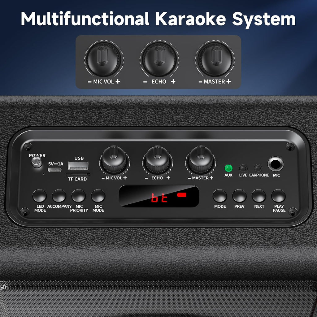 Karaoke Machine, Portable Bluetooth 5.3 Speaker with 3 Wireless Microphones for Adults, PA System with Pitch Correction & Echo Adjustment, Supports TWS/TF Card/USB/AUX/Live for Home Party (3MICS)