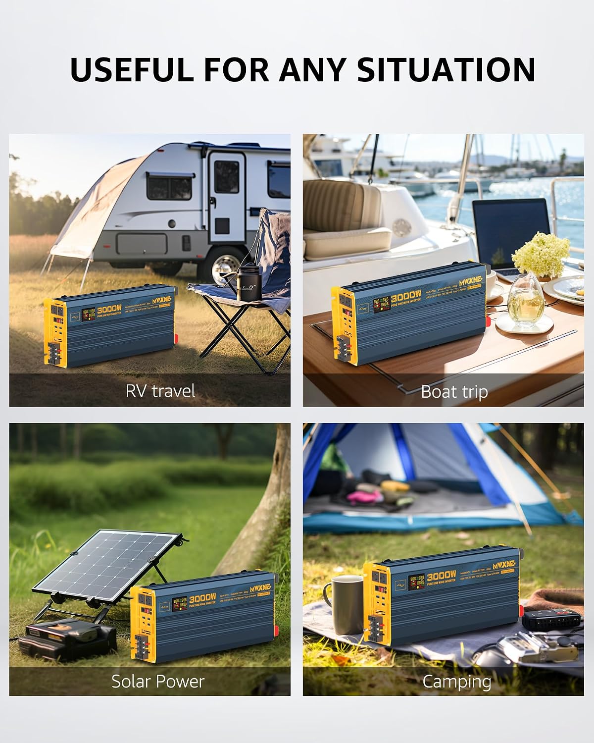 3000W Pure Sine Wave Power Inverter DC 12V to 110V 120V with Fast Charging Type-C& 3 USB Ports LCD Display Remote Controller Power Inverters for Vehicles,RV,Truck,Home,Off-Grid Solar System
