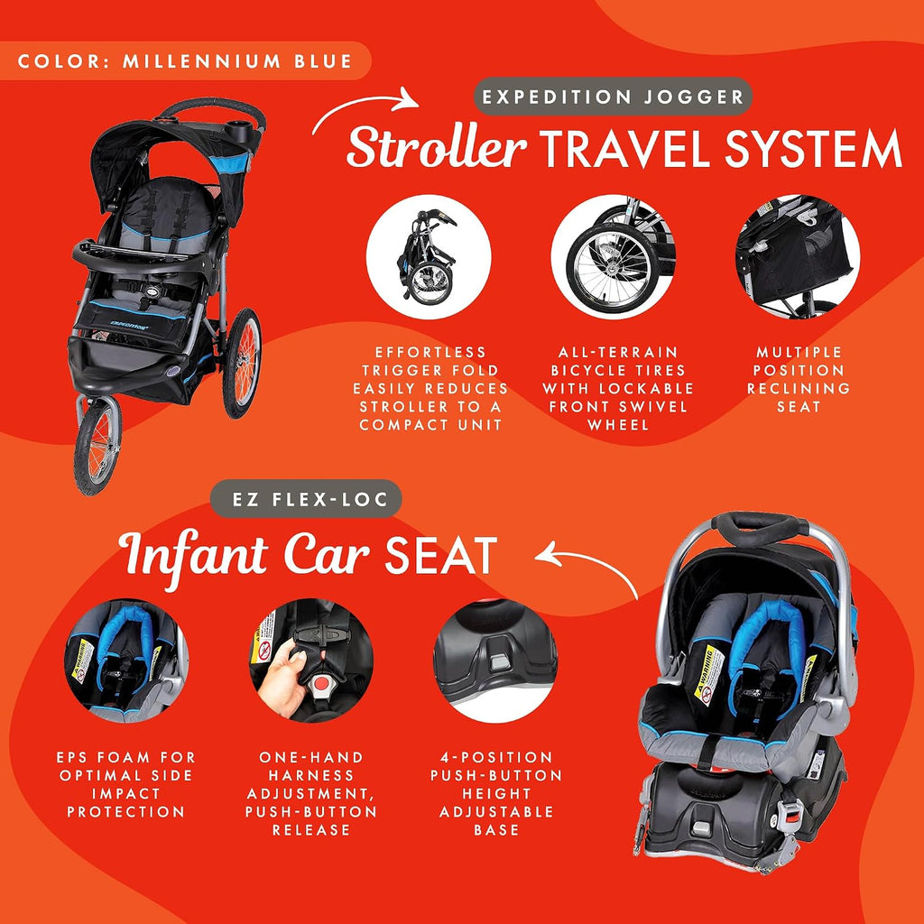 Baby Trend Expedition® Jogger Travel System with EZ Flex-Loc® Infant Car Seat, Millenium Blue