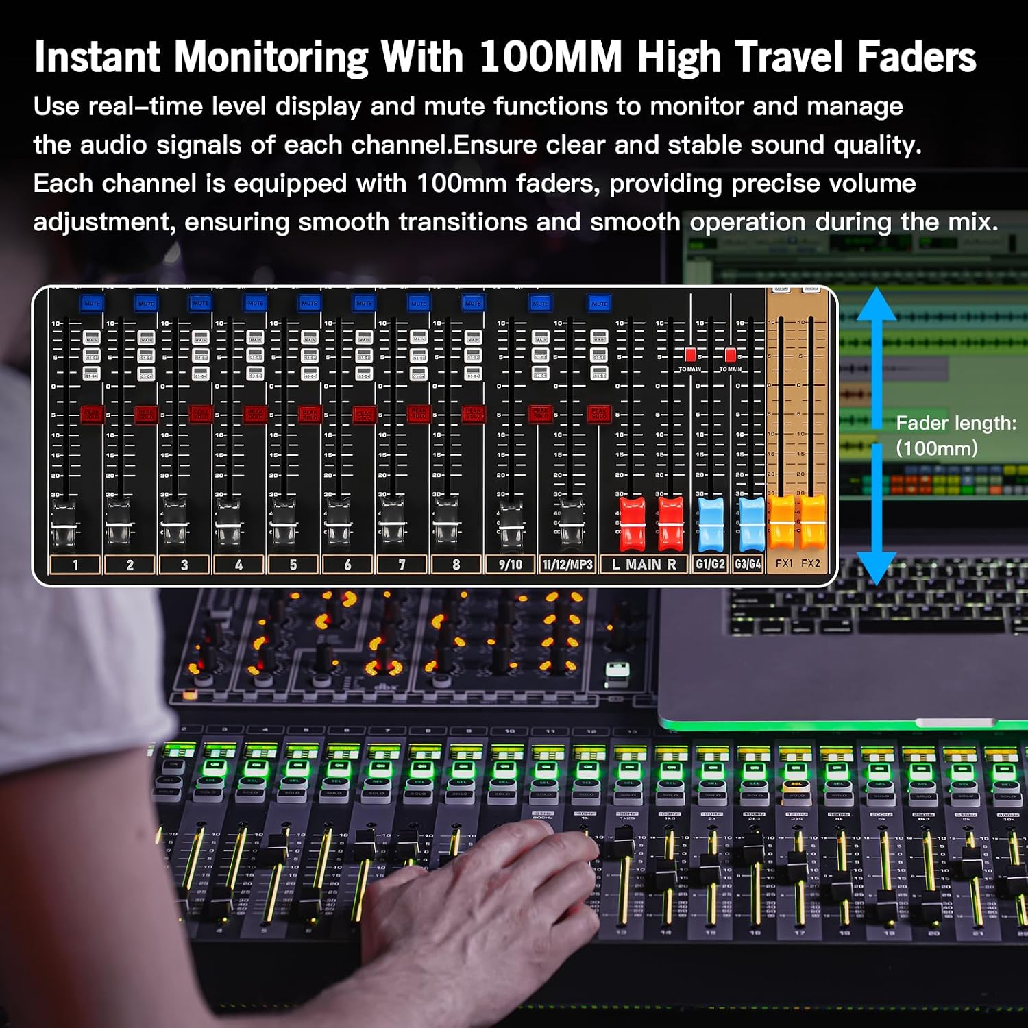 16 Channel Live Sound Audio Mixer with USB Interface, Mixing Console with 48V Phantom Power, 99 DSP Effects, XLR Inputs, DJ Mixer for Events, Stage, Band