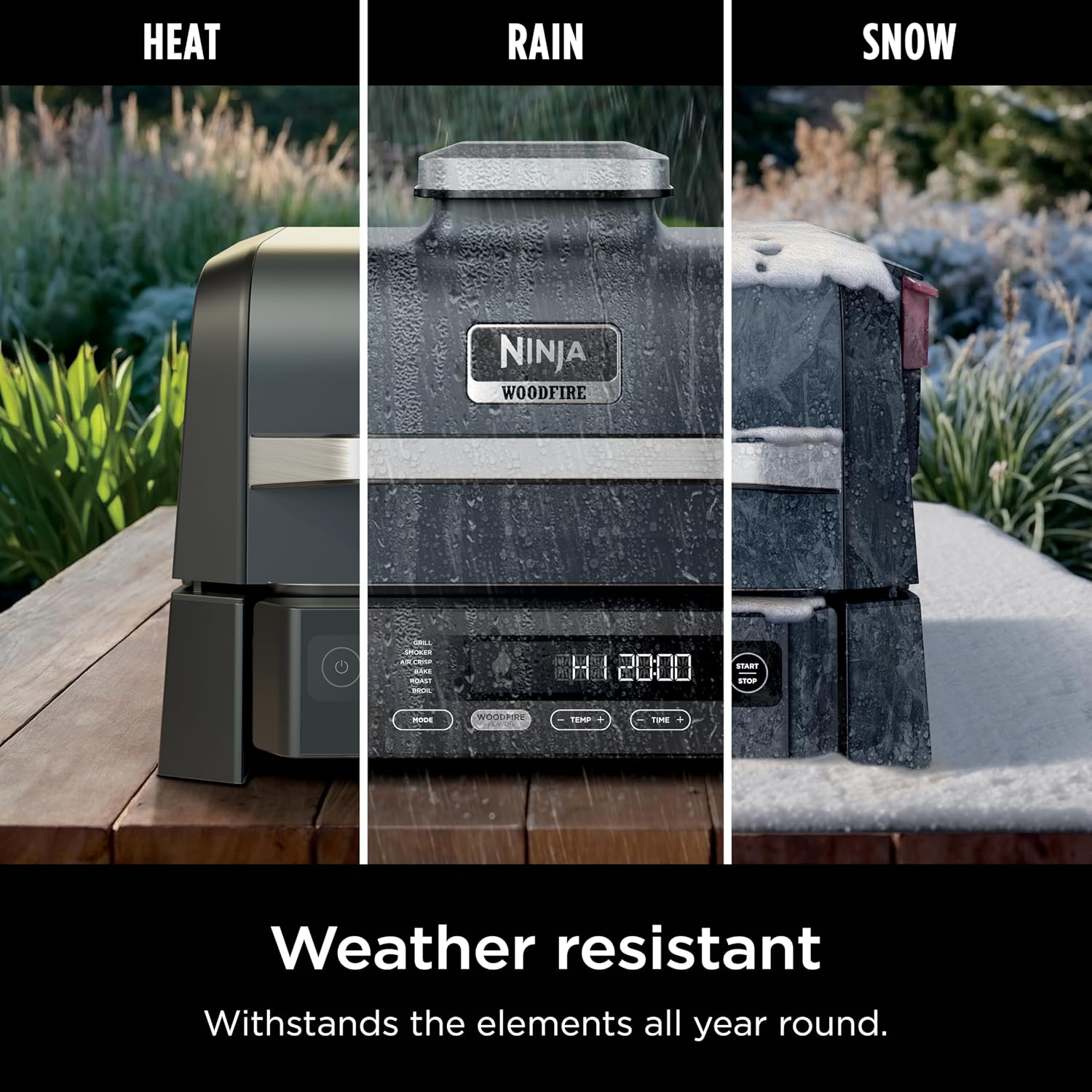 Ninja Woodfire Outdoor Grill & Smoker, 6-in-1 Functionality, Grill, Smoke, Bake, Roast, Air Fry, Broil, Authentic Woodfire Flavors, Electric Heat, OG321