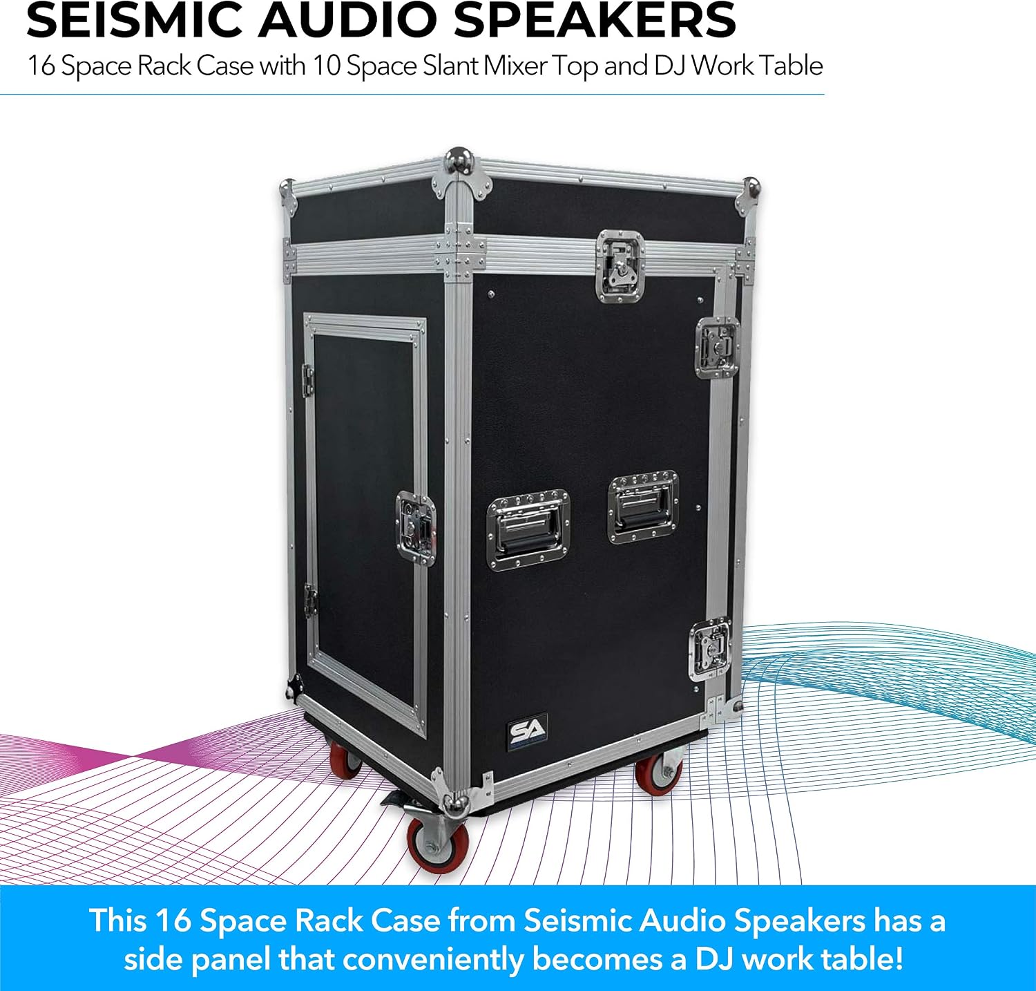 Seismic Audio Speakers 16 Space Rack Case with 10 Space Slant Mixer Top and DJ Work Table, PA/DJ Pro Audio Road Case