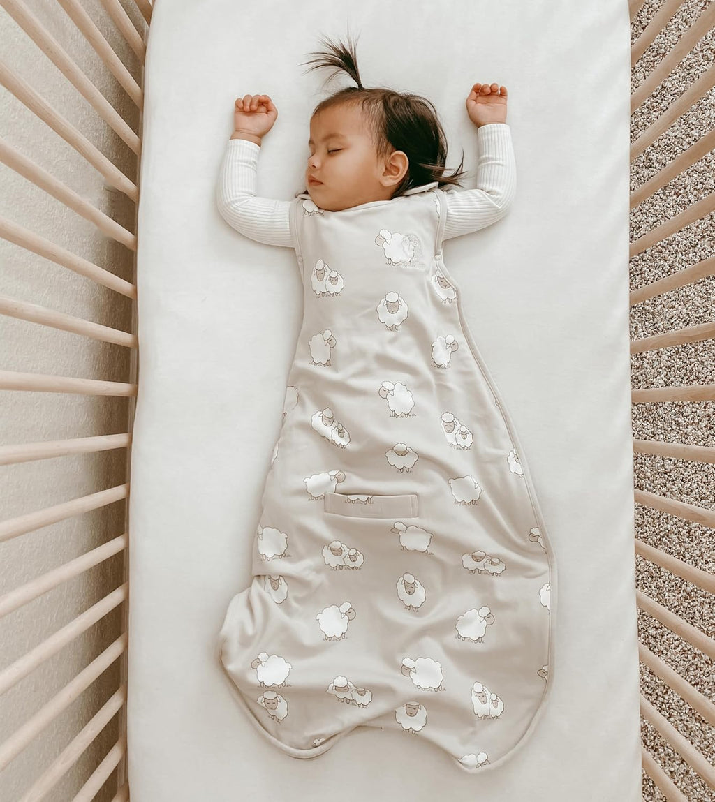 Woolino Merino Wool & Organic Cotton Baby Sleep Sack 2-24 Months – Ultimate 4-Season Baby Sleeping Bag, Universal Size Wearable Blanket, 2-Way Zipper & Adjustable Fit, Year-Round Use - Sheep