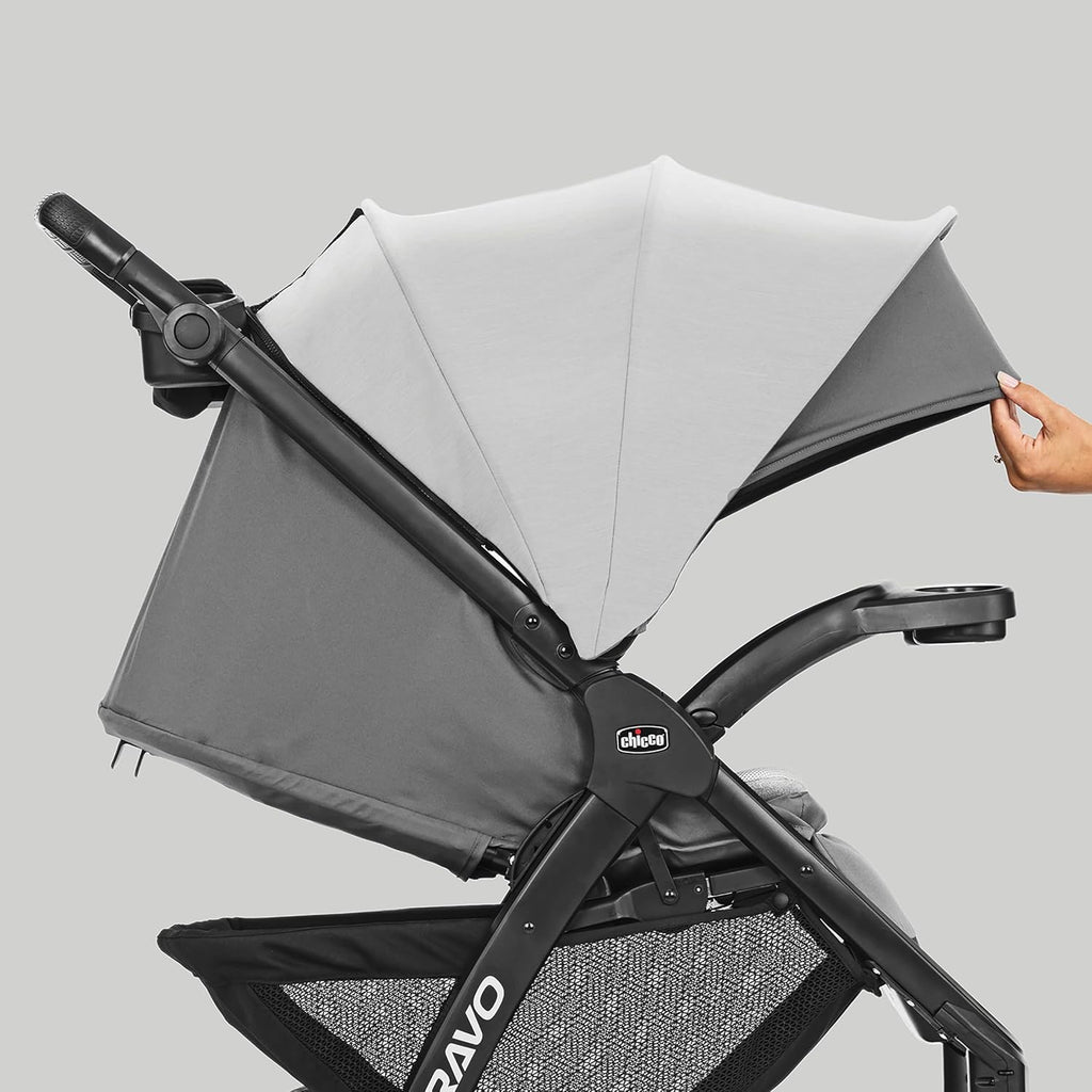 Chicco Bravo LE ClearTex Full-Size Stroller for Babies and Toddlers, UPF-Rated Canopy, GREENGUARD Gold Certified, Lightweight, One-Hand Compact Fold, Pewter/Grey