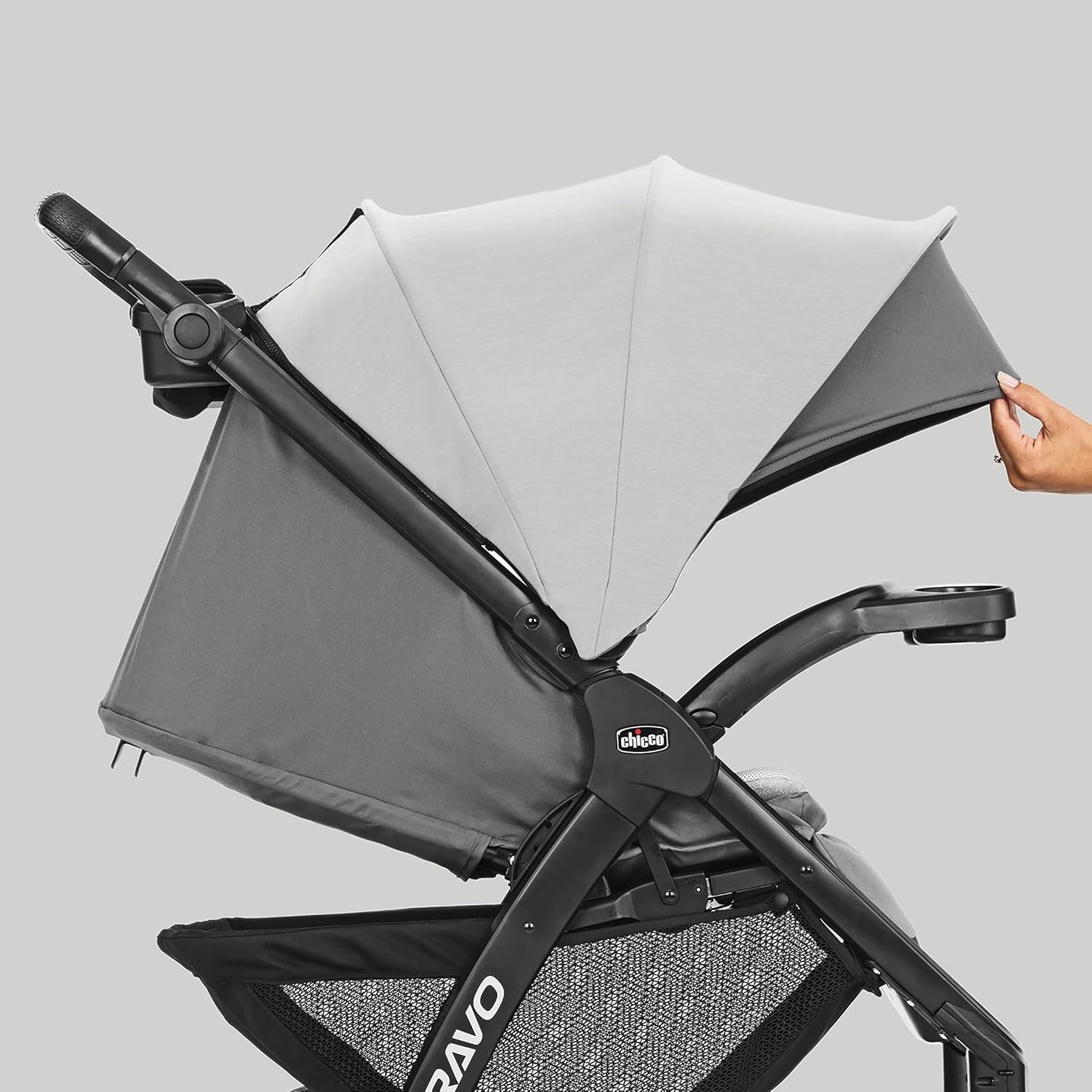 Chicco Bravo LE ClearTex Full-Size Stroller for Babies and Toddlers, UPF-Rated Canopy, GREENGUARD Gold Certified, Lightweight, One-Hand Compact Fold, Pewter/Grey
