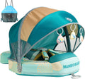 Mambobaby Float Add Tail Baby Swim Float with Canopy Solid Pool Infant Swim Trainer Swimming Training Lying Air Free Water Floats Non-Inflatable Waist Swim Ring for Toddlers (Shell - Green)