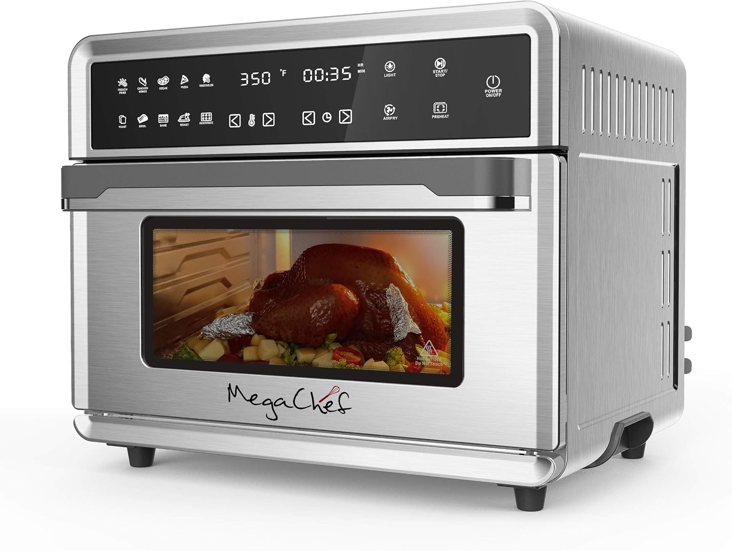 Megachef 10 in 1 Electronic Multifunction 360 Degree Hot Air Technology Countertop Oven, Silver Chrome, 25 Liter Capacity