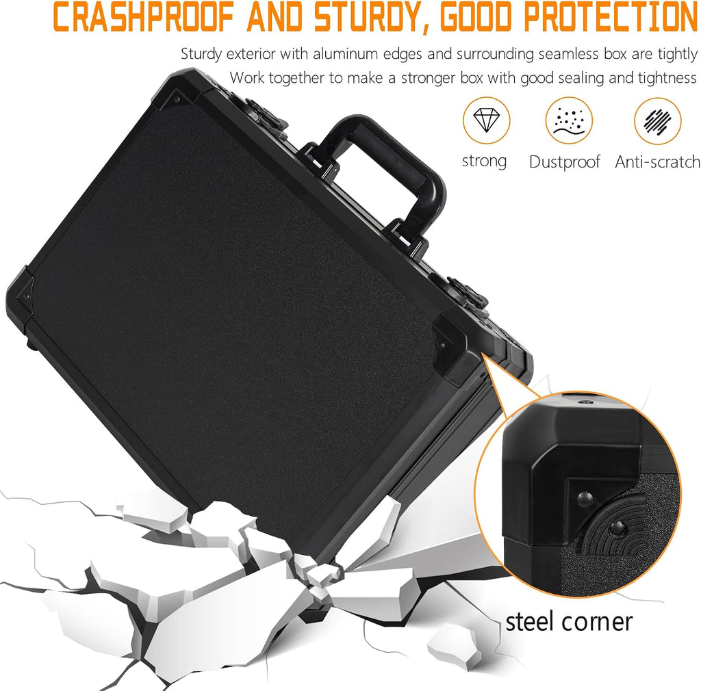 23 Inch Aluminum Carrying Case 23 X 16.5 X 8.6 Inch Ideal for Microphone & Camera Gear Transportation, DJ Mixer Case with Customizable Pre-Diced Foam, Black