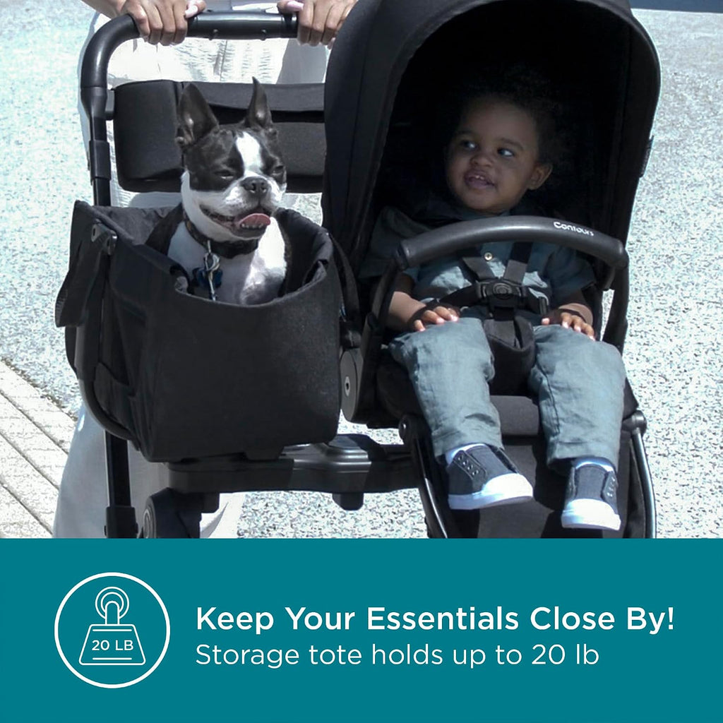 Contours Element Side-by-Side Convertible Toddler and Baby Stroller Single-to-Double, Reversible Seating Options, Infant Seat Compatible, Spacious Storage, UPF 50 Sun Canopy - Stealth Black