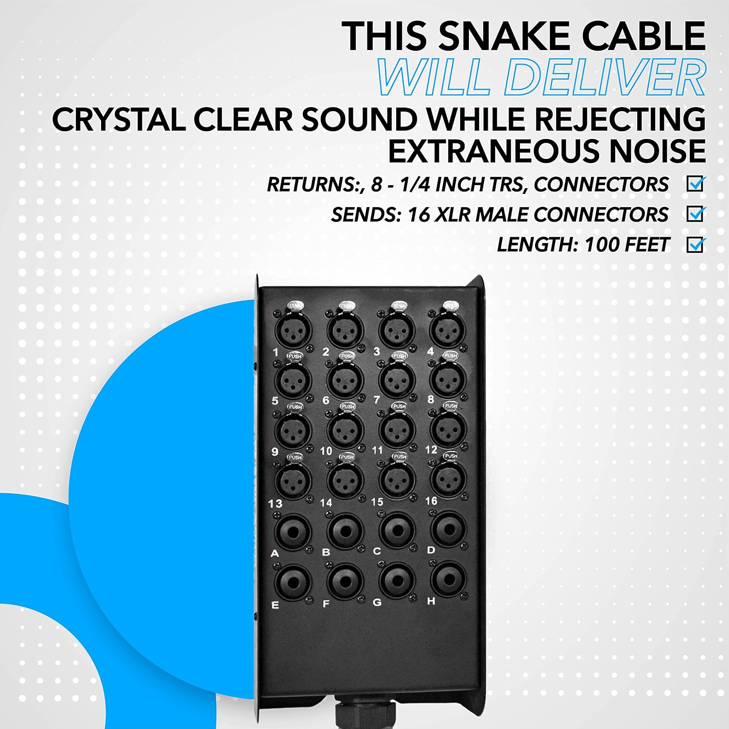 Seismic Audio - XLR Low Profile Snake Cable with 4 TRS Returns - Circuit Board Snake for Recording, Stage, Studio PA DJ use (100 Feet - 16 Channel - 8 TRS)