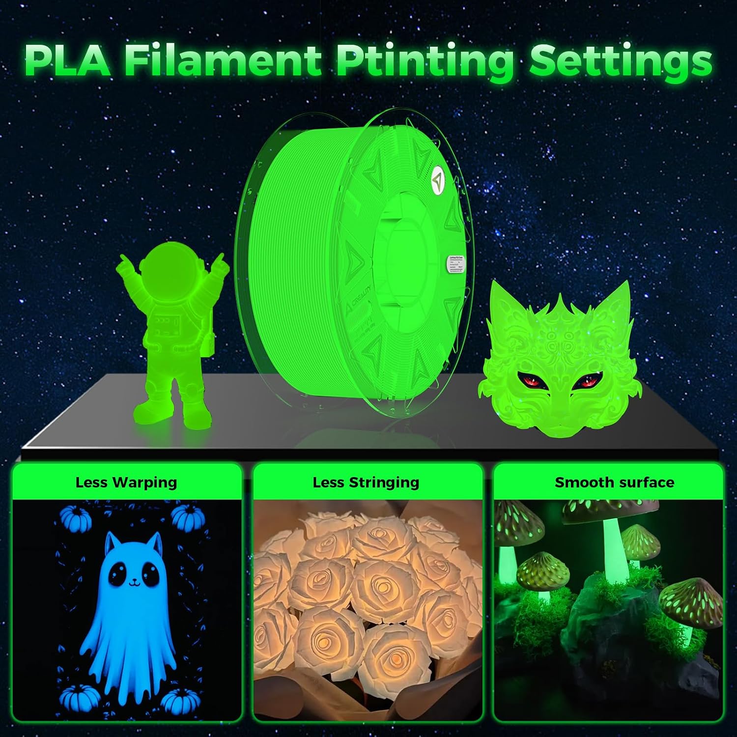 Official Creality Hyper PLA 3D Printer Filament 4KG, Glow in The Dark Filament, Luminous PLA 1.75mm, Best with UV Lamps, RFID Filament Fit Most FDM 3D Printers, 1KG Spool (2.2 lbs)
