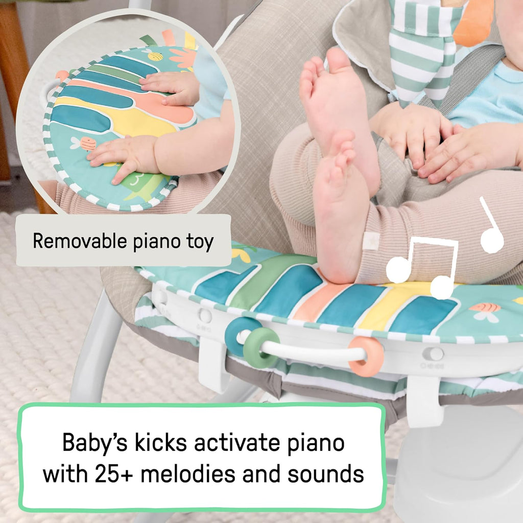 Ingenuity SimpleComfort Piano Playtime 4-in-1 Baby Swing & Rocker, Soothes & Grows with Baby, Rotating Seat Swings in 3 Directions, 6 Speeds & 12 Melodies, Removeable Rocker Seat, 0 Months to 2 Years