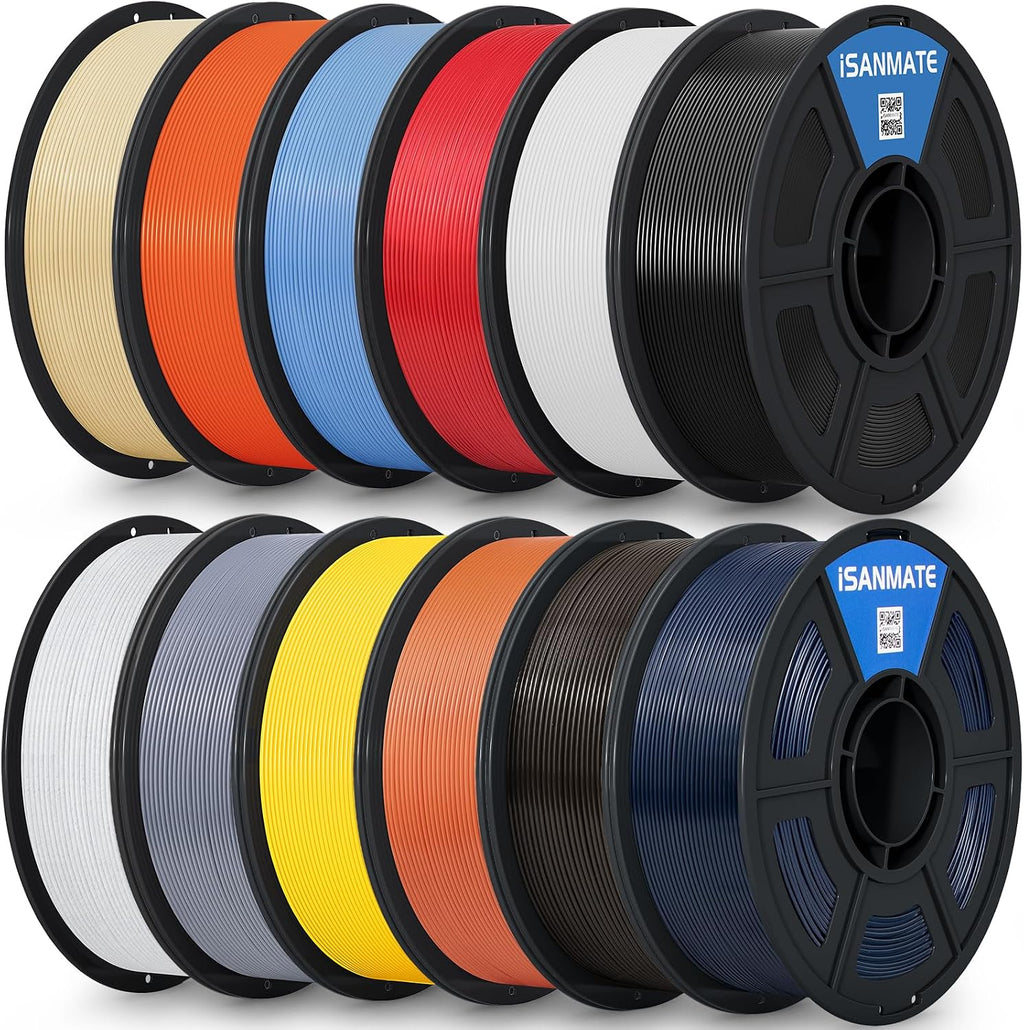 iSANMATE ASA 3D Printer Filament Bundle 12KG, UV & Weather Resistant ASA Filament Perfect for Outdoor Functional Parts, Dimensional Accuracy +/- 0.02mm, 1kgX12 Spool