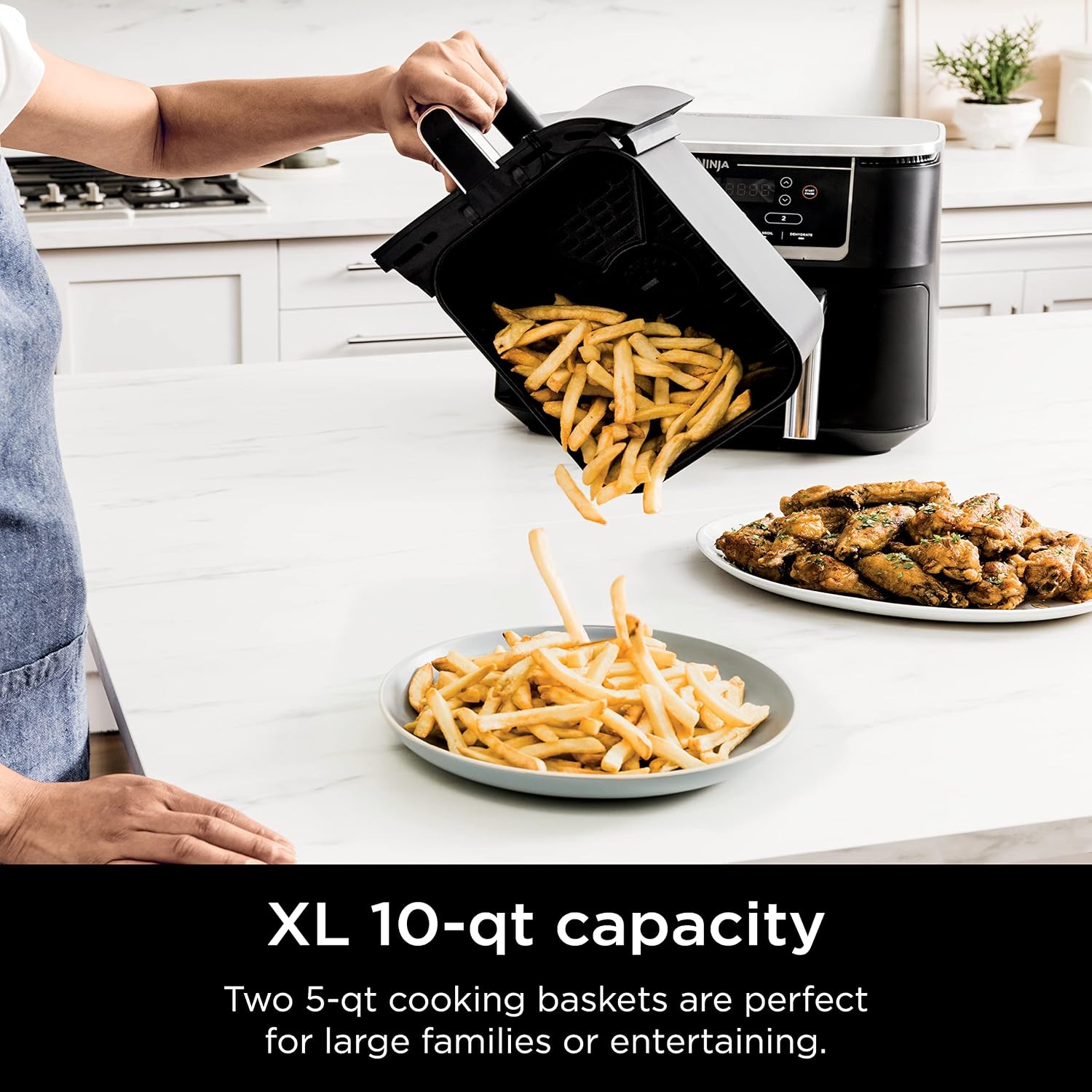Ninja DZ550 Foodi 10 QT 6-in-1 DualZone Smart XL Air Fryer with 2 Independent Baskets, Smart Cook Thermometer for Perfect Doneness, Match Cook & Smart Finish to Roast, Dehydrate & More, Grey