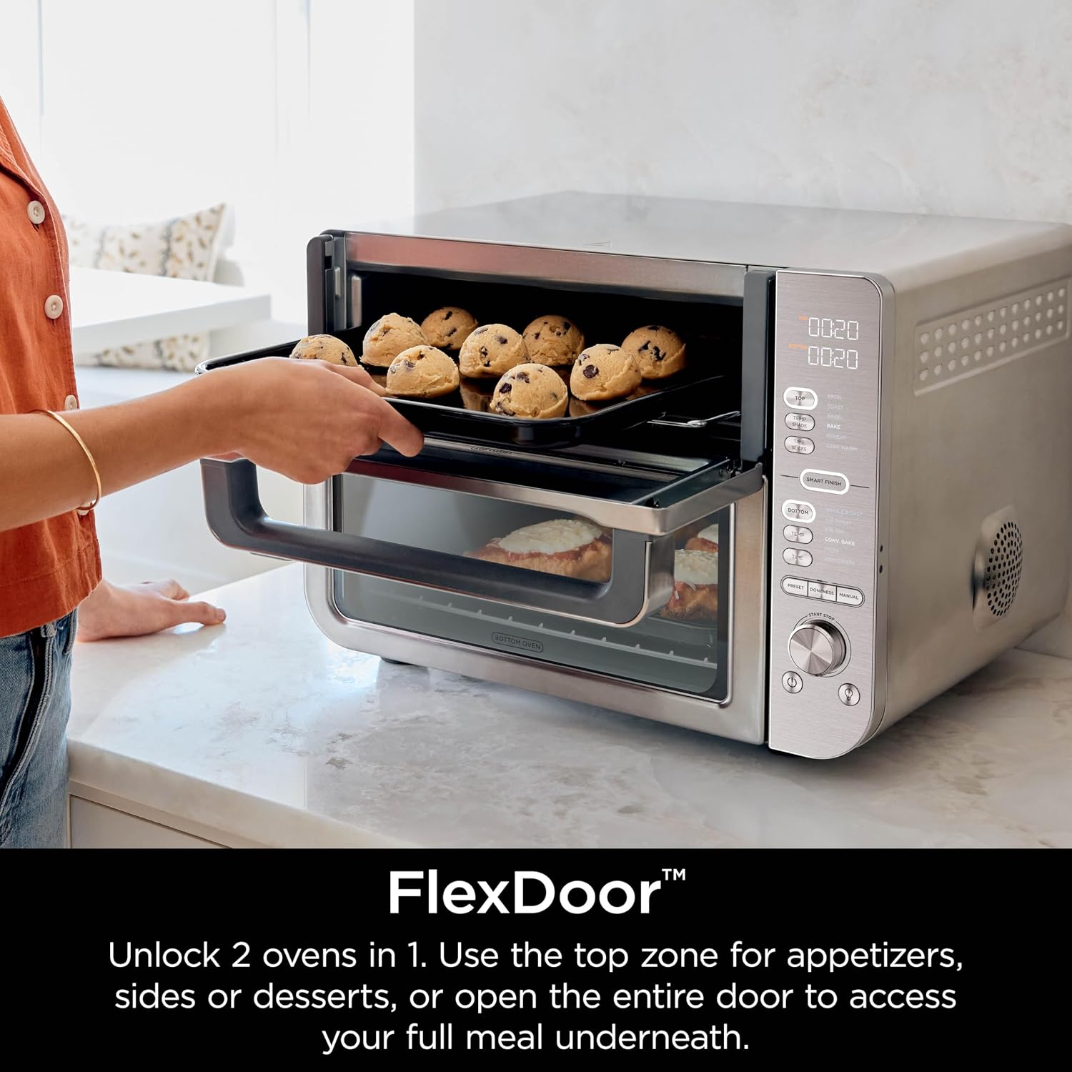 Ninja Countertop Oven Double Stack XL & Air Fryer with Pro Cook System, 12-in-1, Flexdoor, FlavorSeal, SMART FINISH with DualZone Technology, Air Fryer, Bake, Broil, Reheat, Stainless Steel, DCT651 (Renewed)