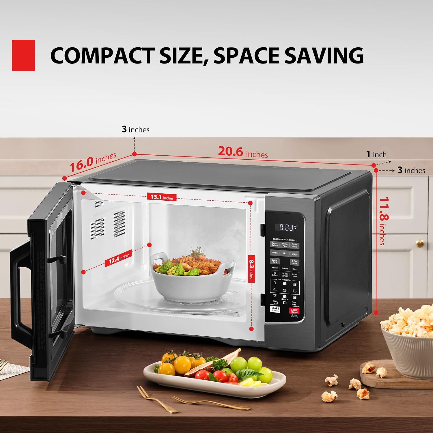TOSHIBA EM131A5C-BS Countertop Microwave Ovens 1.2 Cu Ft, 12.4' Removable Turntable Smart Humidity Sensor 12 Auto Menus Mute Function ECO Mode Easy Clean Interior Black Color 1000W