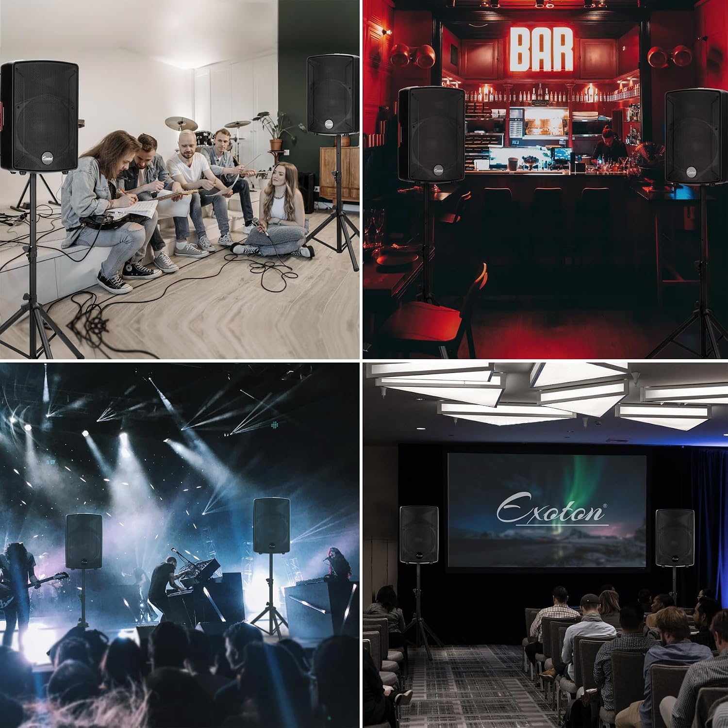 EXOTON S-1202 12inch 2000W Bluetooth PA System with Powered Mixer Set, Passive Speakers with 6 Channel Mixer/Stands/Mic/Effect Controller/ 48V Phantom Power,for Indoor&Outdoor