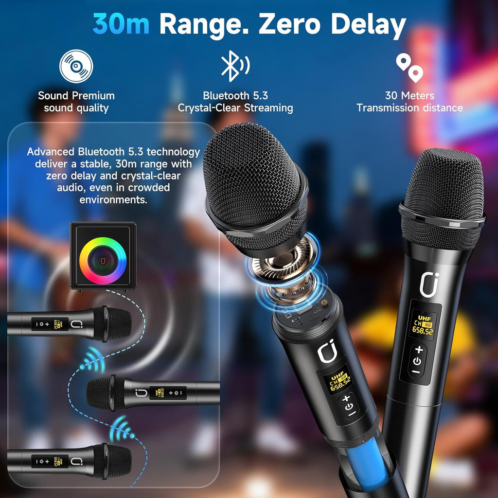 Karaoke Machine, Portable Bluetooth 5.3 Speaker with 3 Wireless Microphones for Adults, PA System with Pitch Correction & Echo Adjustment, Supports TWS/TF Card/USB/AUX/Live for Home Party (3MICS)