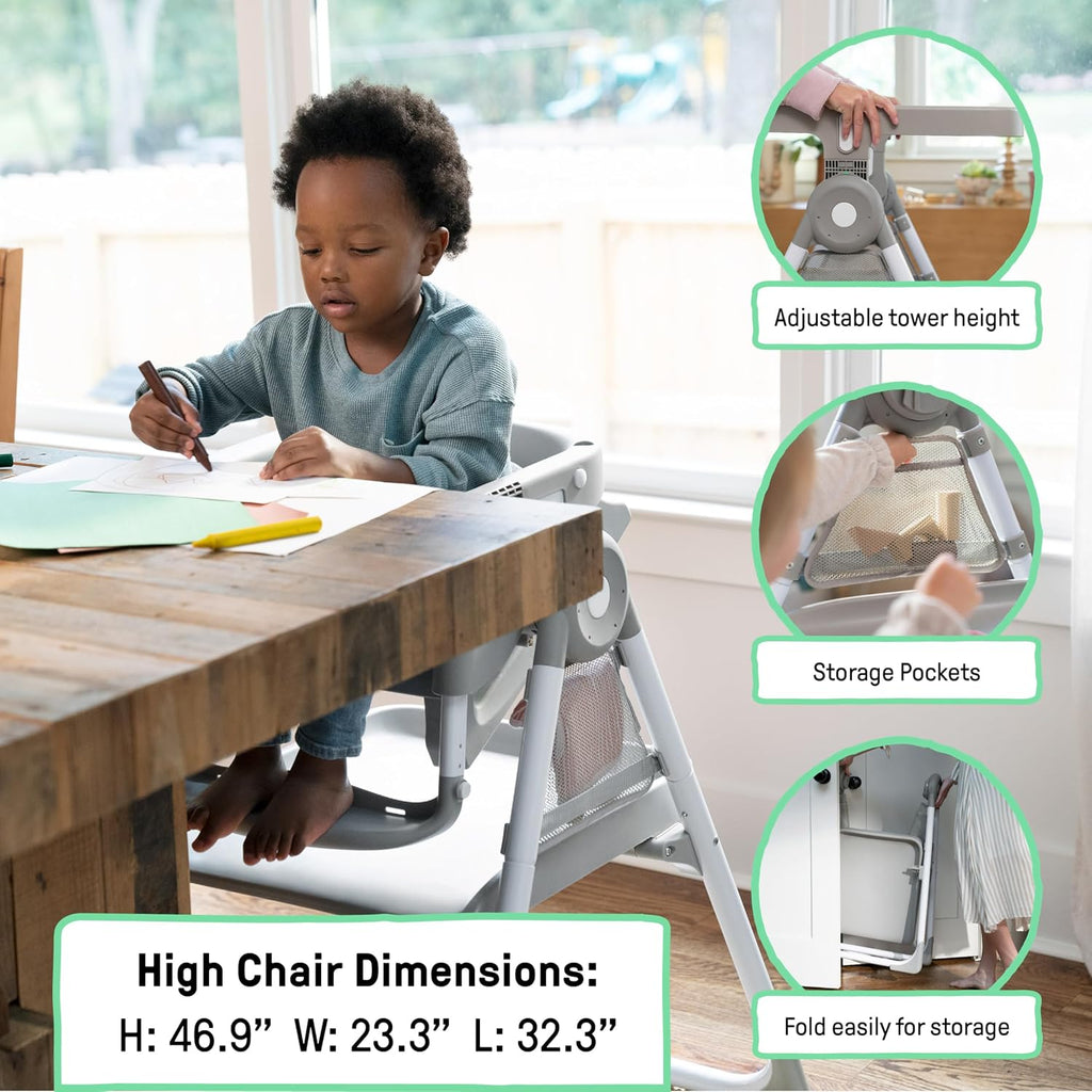 Ingenuity Proper Positioner Create Up Baby High Chair, 9 Modes of Use, Toddler Tower, Table and Chair, Foldable, Adjustable Footrest, 90 Degree Posture Aids Digestion, Ages 0-5 Years - Soulful Skies