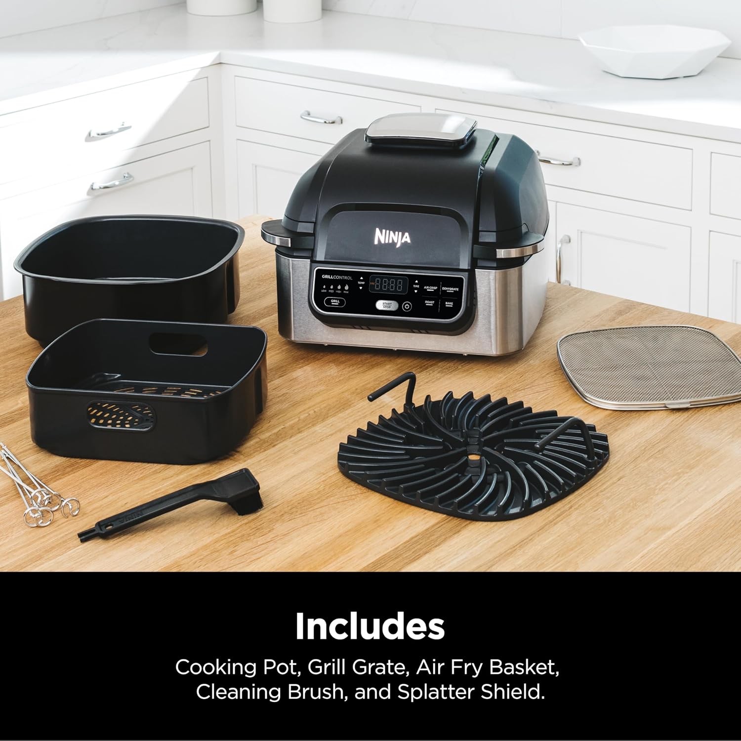 Ninja | Indoor Grill | Foodi | 5-in-1 (Grill, Air Fry, Roast, Bake, and Dehydrate | Fits up to 3lb Roast | Smoke Control System and Dishwasher Safe Parts| Black/Grey | AG301