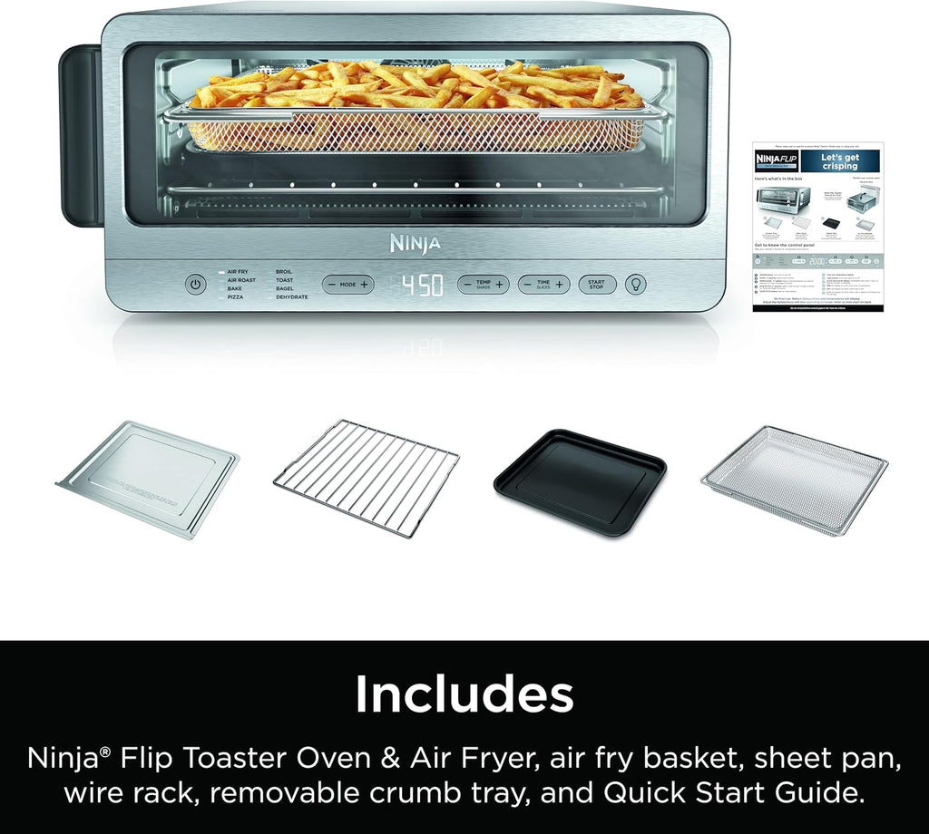 Ninja Air Fryer Toaster Oven Combo | 8-in-1 Functionality | Flip Up & Away for Storage Space | Air Fry Basket, Sheet Pan, Wire Rack & Removable Crumb Tray |1800 Watt | Stainless Steel | SP151