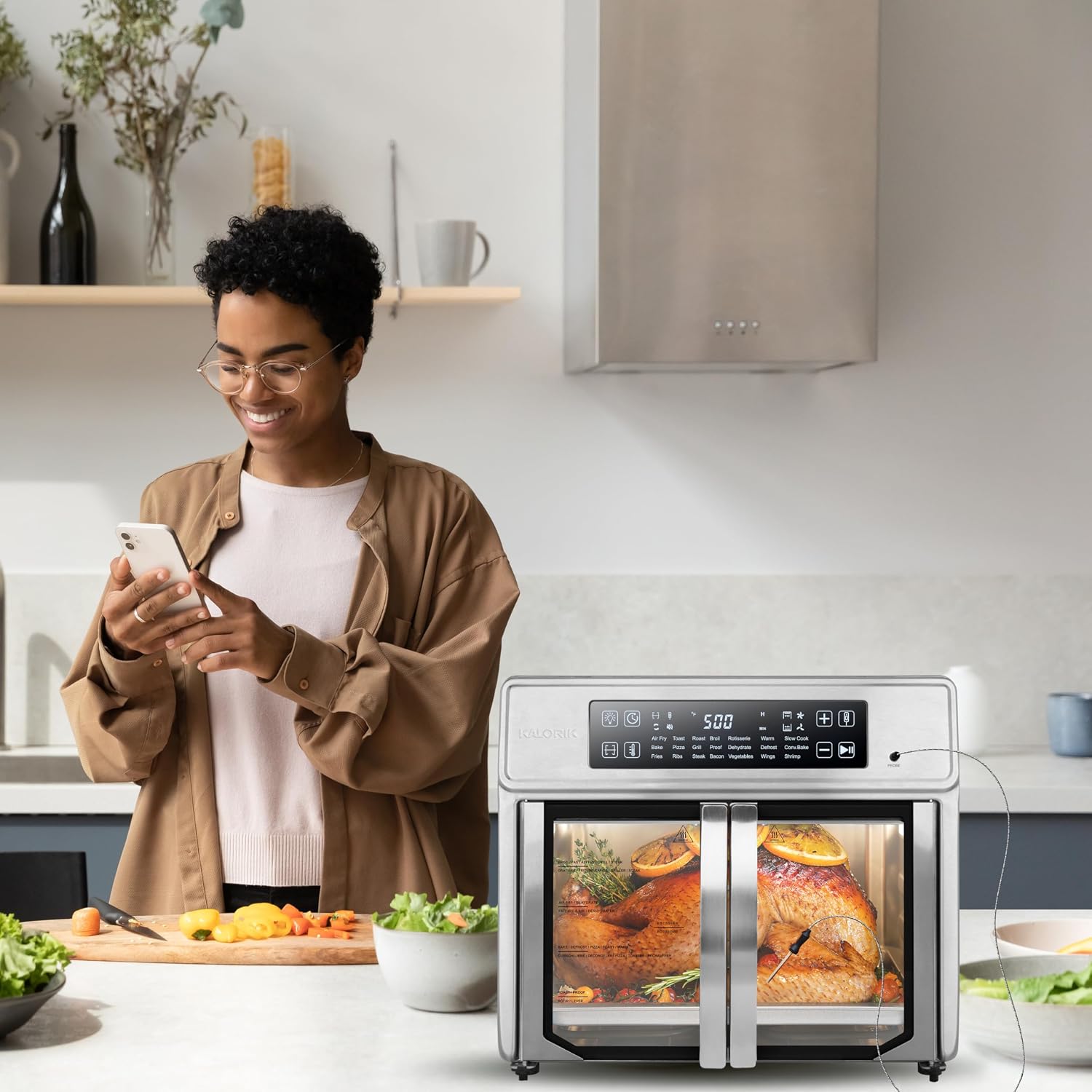 Kalorik Air Fryer Oven MAXX Advance Series 26-Quart with Digital Controls Easy-View Door and 21 Smart Cooking Presets, Includes Cooking Accessories with XXL Air Fry Basket, 1700-Watts, Stainless Steel
