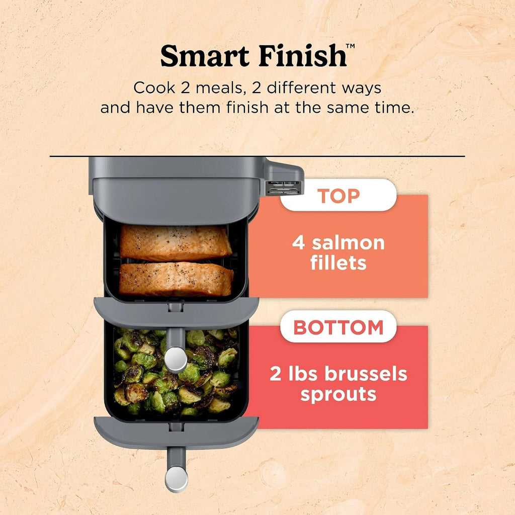 Ninja SL400 DoubleStack XL 2-Basket Air Fryer, 10 QT, Cooks 4 Foods at Once, Compact Design, 4-in-1, Smart Finish & Match Cook, Air Fry, Broil, Bake, Easy Meals, Easy Clean, Grey (Renewed)