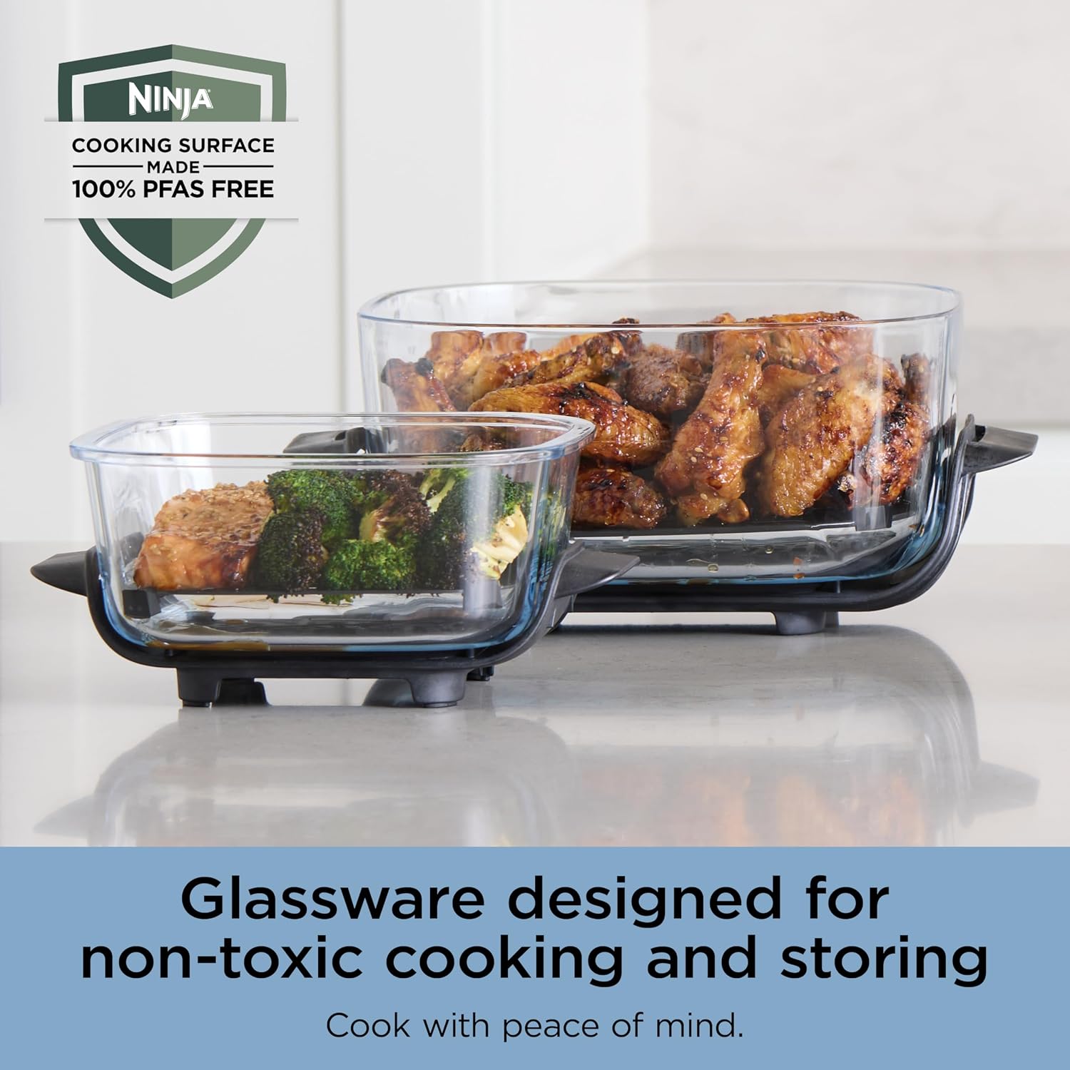 Ninja Crispi 4-in-1 Glass Air Fryer | 450°F | Non-Toxic | 4QT & 6-Cup Glass Containers w/Lids | Microwave, Freezer, Dishwasher Safe | Max Crisp, Air Fry, Bake, Recrisp | Periwinkle | FN101PL