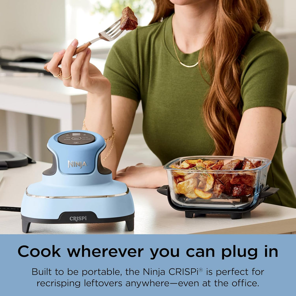 Ninja Crispi Air Fryer, Microwave, Freezer & Dishwasher Safe, Non Toxic Glass Portable Cooking System, 4 QT & 6 Cup Glass Containers with Storage Lids, Easy Meals, Air Fry, Bake, Periwinkle (Renewed)