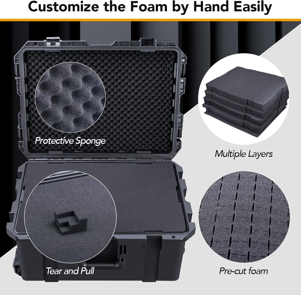 Lykus HC-6030 Large Waterproof Hard Case with Wheels and Customizable Foam, Interior Size 23.5x16.8x10.7 inch, Suitable for large electronic equipment and more