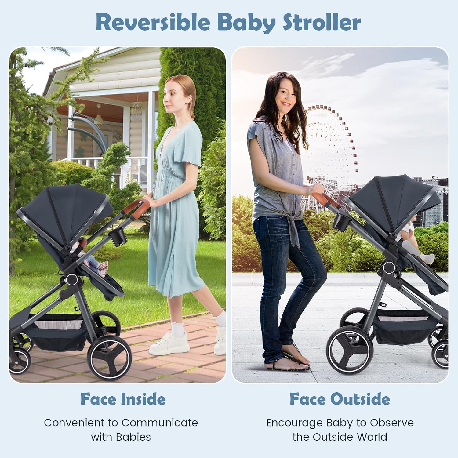 INFANS 2 in 1 Baby Stroller, Newborn Convertible Stroller Bassinet for Infant, Foldable High Landscape Shock Absorption with Reversible Seat, Aluminum Structure for Toddler Pushchair 0-36 Month
