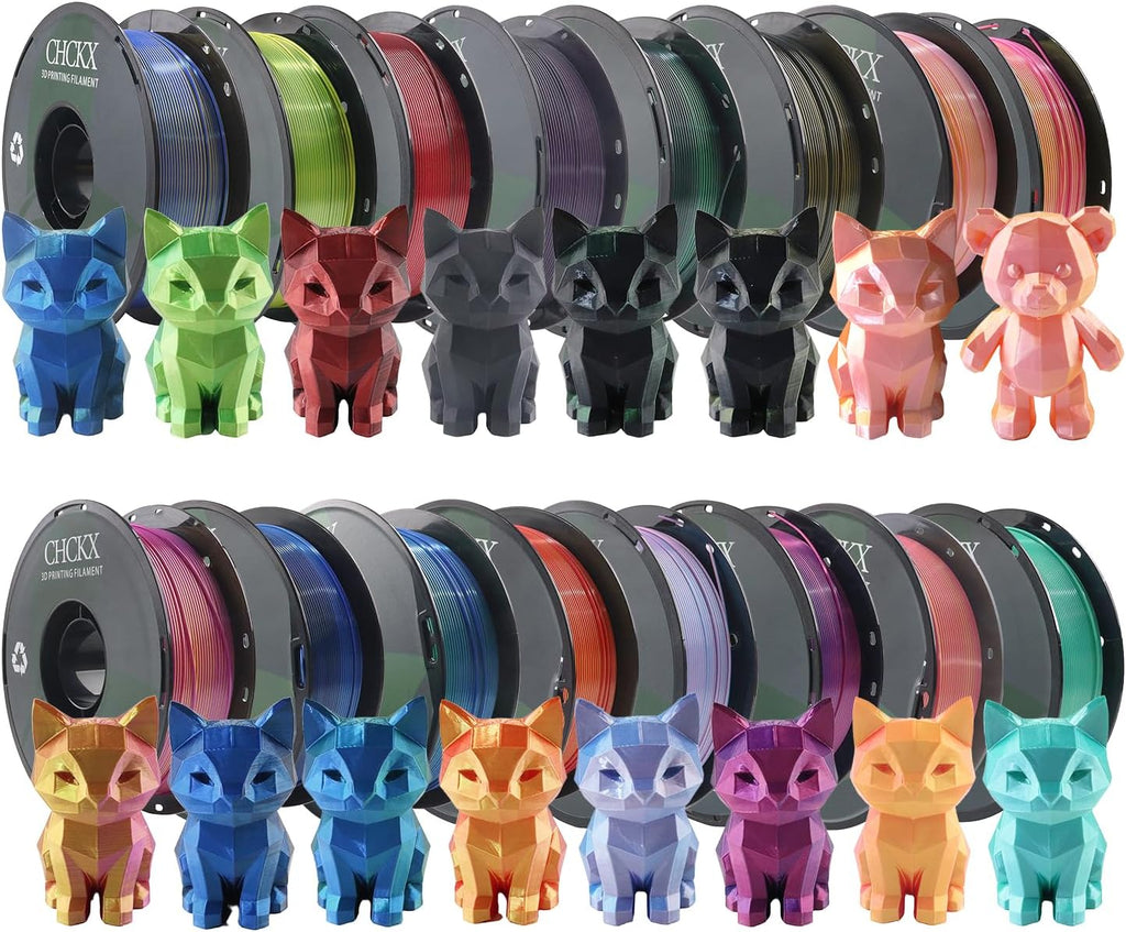 16 Pack PLA Filament Bundle, Silk Dual Color PLA Filament, 1.75mm, 1kg Spool (2.2lbs), Dimensional Accuracy +/- 0.02mm, 16 Different Dual Colors Gradient Filament for Most FDM 3D Printers