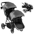 MU Double Stroller, Foldable Twin Tandem Stroller with Adjustable Backrest, Reversible Seat, 5-Point Harness, Storage Basket, Convertible Baby Bassinet for Infant and Toddler, Gray