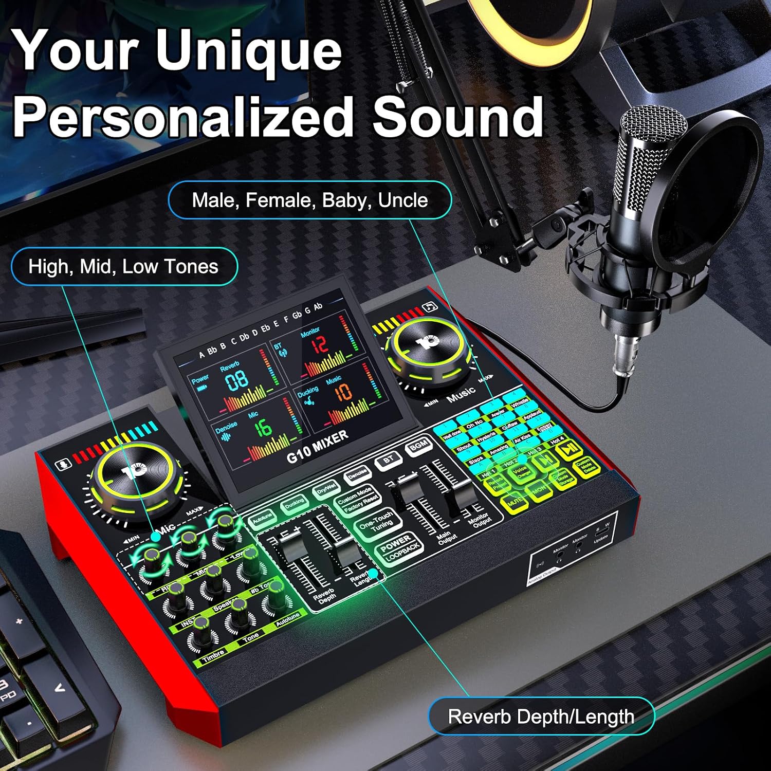 Podcast Equipment Bundle with 3.5mm Condenser Microphone for Pc/Phone Live Streaming Singing Gaming, Podcast Microphone Bundle with Live Sound Board Audio Mixer,Noise Reduction,DJ Sets