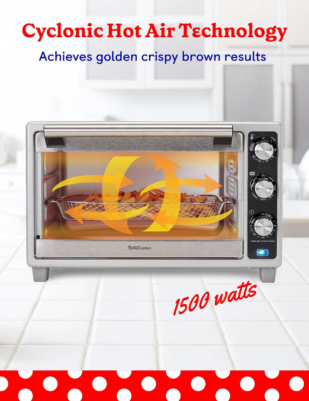 Betty Crocker Air Fryer Convection Toaster Oven, Multifunction 6-Slice Toaster and Air Fryer Oven, 0.8 Cu. Ft. 6 Slice Capacity AirFryer Toaster Oven Combo, 7 Function Convection Oven,Silver