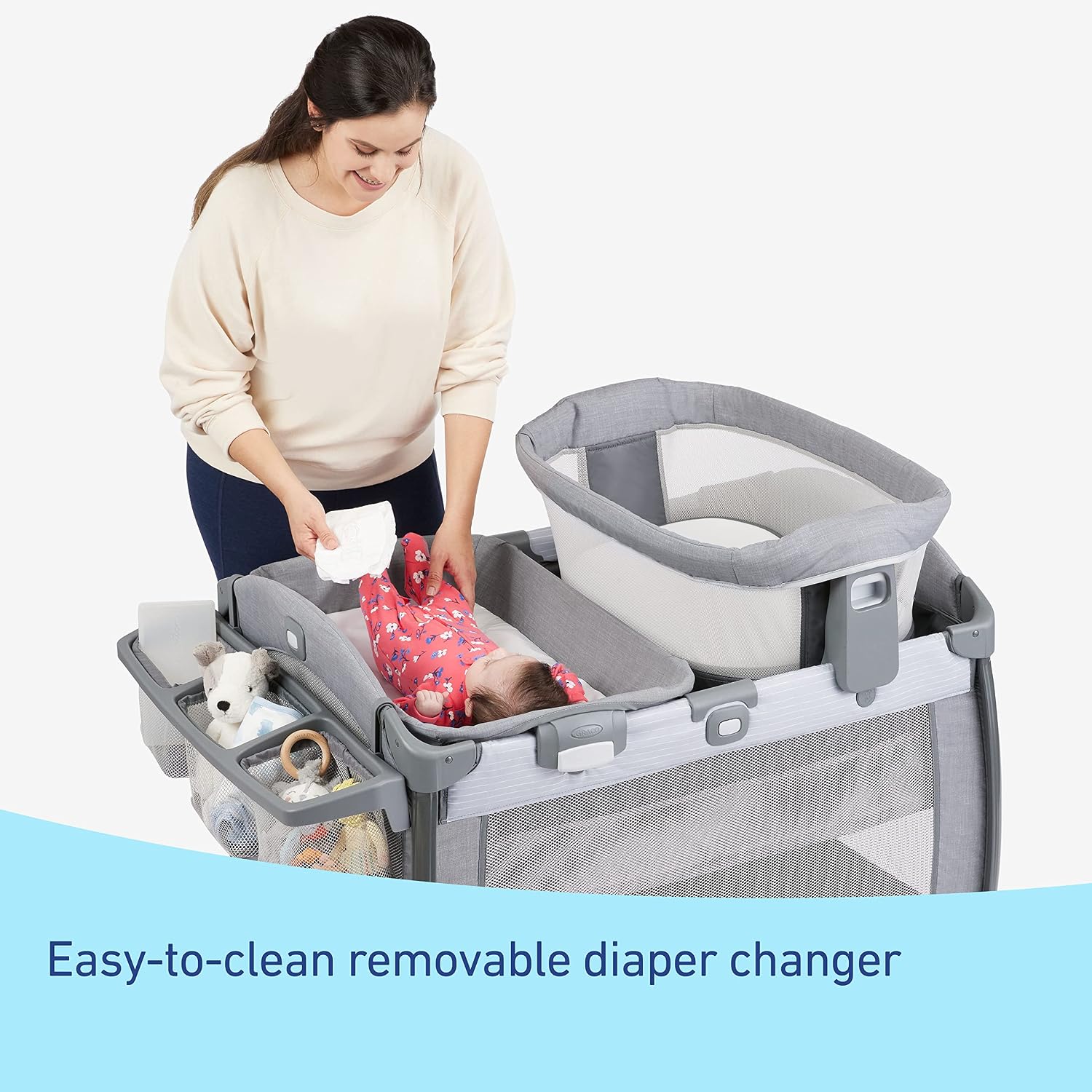 Graco® Pack 'n Play Sit 'N Grow Playard, Portable Infant Bassinet, Adjustable Seat, Built‑In Storage