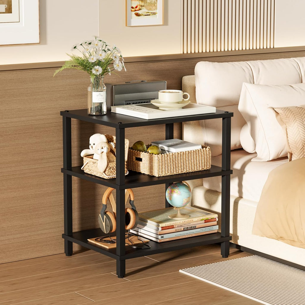 LELELINKY 3-Tier AV Media Player Stand Set of 2, Black Stereo Cabinet, Wooden TV Stand,Game Console Shelf, Multifunctional Entertainment Center, Suitable for Home, Conference Room, Game Studio