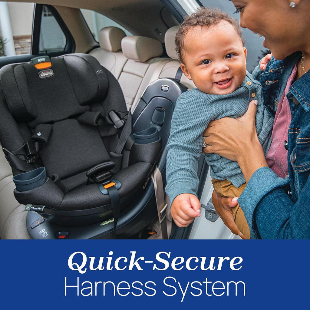 Chicco Fit360 ClearTex Rotating Convertible Car Seat with 360 Degree Rotation for Rear-Facing and Forward-Facing, LeverLock Self-Tensioning Lock System, Obsidian/Black