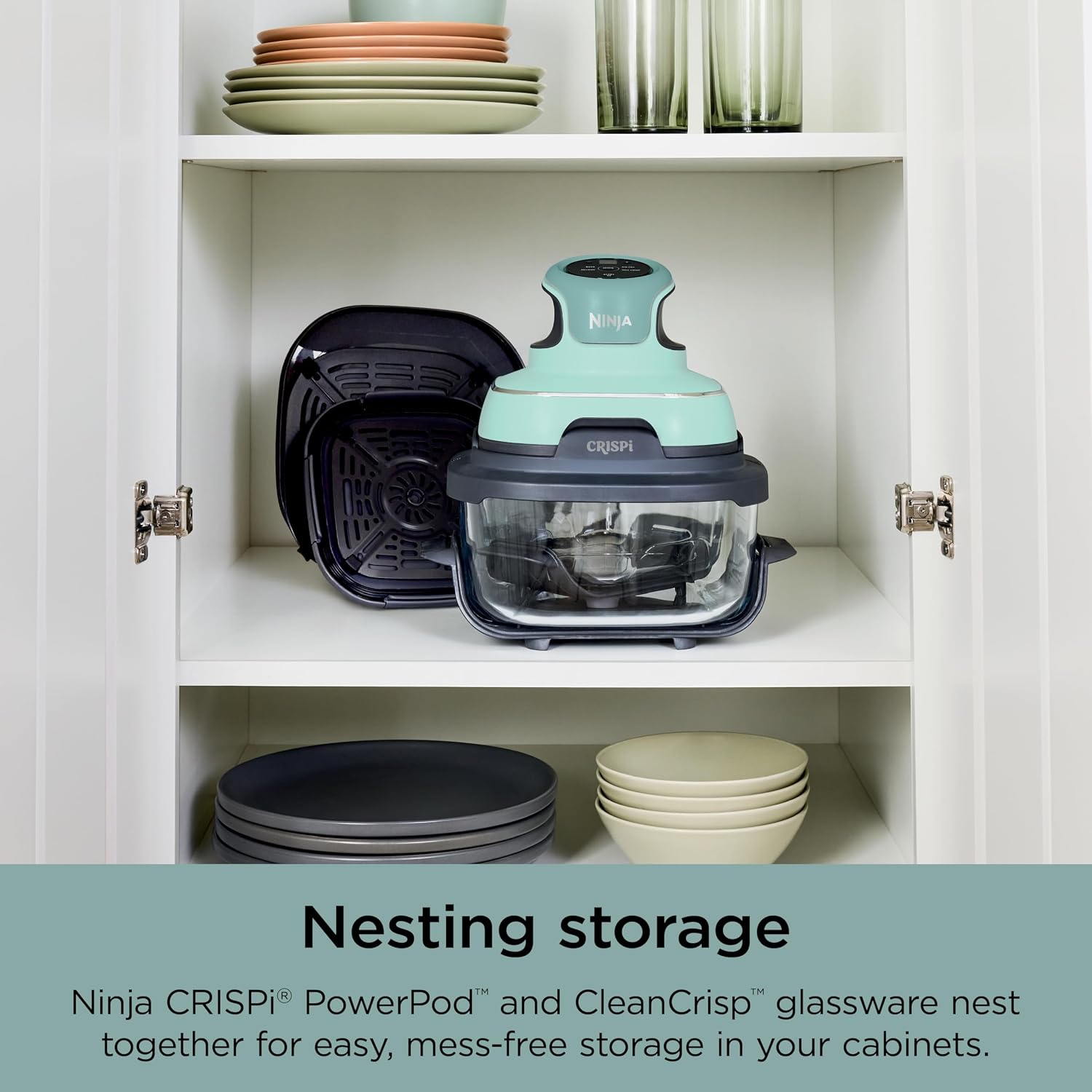Ninja Crispi 4-in-1 Glass Air Fryer | 450°F | Non-Toxic | 4QT & 6-Cup Glass Containers w/Lids | Microwave, Freezer, Dishwasher Safe | Max Crisp, Air Fry, Bake, Recrisp | Mint | FN101MT