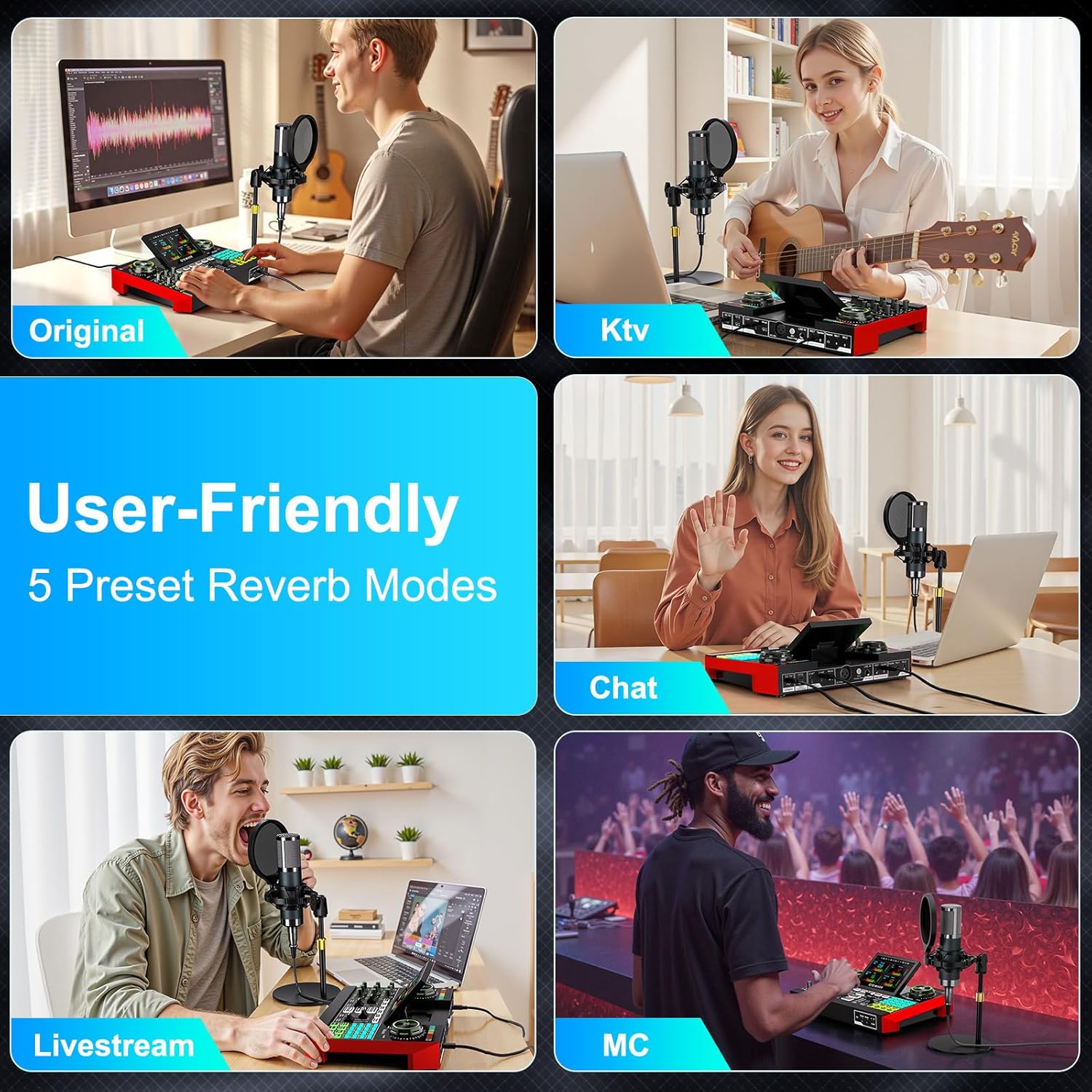 Podcast Microphone Bundle with Live Sound Board Audio Mixer, Podcast Equipment Bundle with 3.5mm Condenser Microphone(P15) for Pc/Phone Live Streaming Singing Gaming, Voice Changer, Denoise