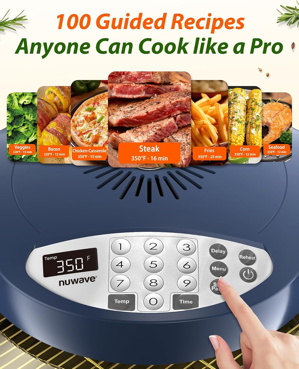 Nuwave Oven Pro Plus Air Fryer, Infra-Red Countertop, 2025 Advanced Convection, No Defrosting or Preheating, Cook Fresh or Frozen, Durable Power Dome, 100 Presets & 50 Memory, PFAS Free, Dark Blue