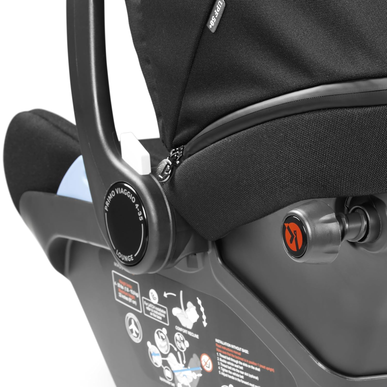 Peg Perego Primo Viaggio 4-35 Lounge - Reclining Rear Facing Infant Car Seat - Includes Base with Load Leg & Anti-Rebound Bar - for Babies 4 to 35 lbs - Made in Italy - True Black (Black)